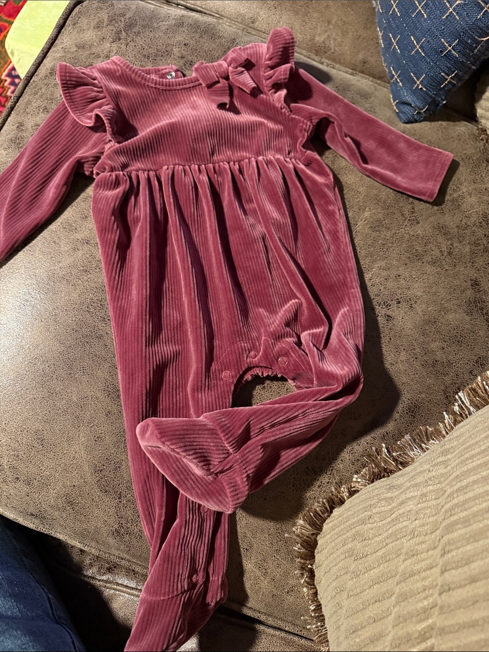 Mud Pie Mauve Pink Velvet Corduroy Baby Romper